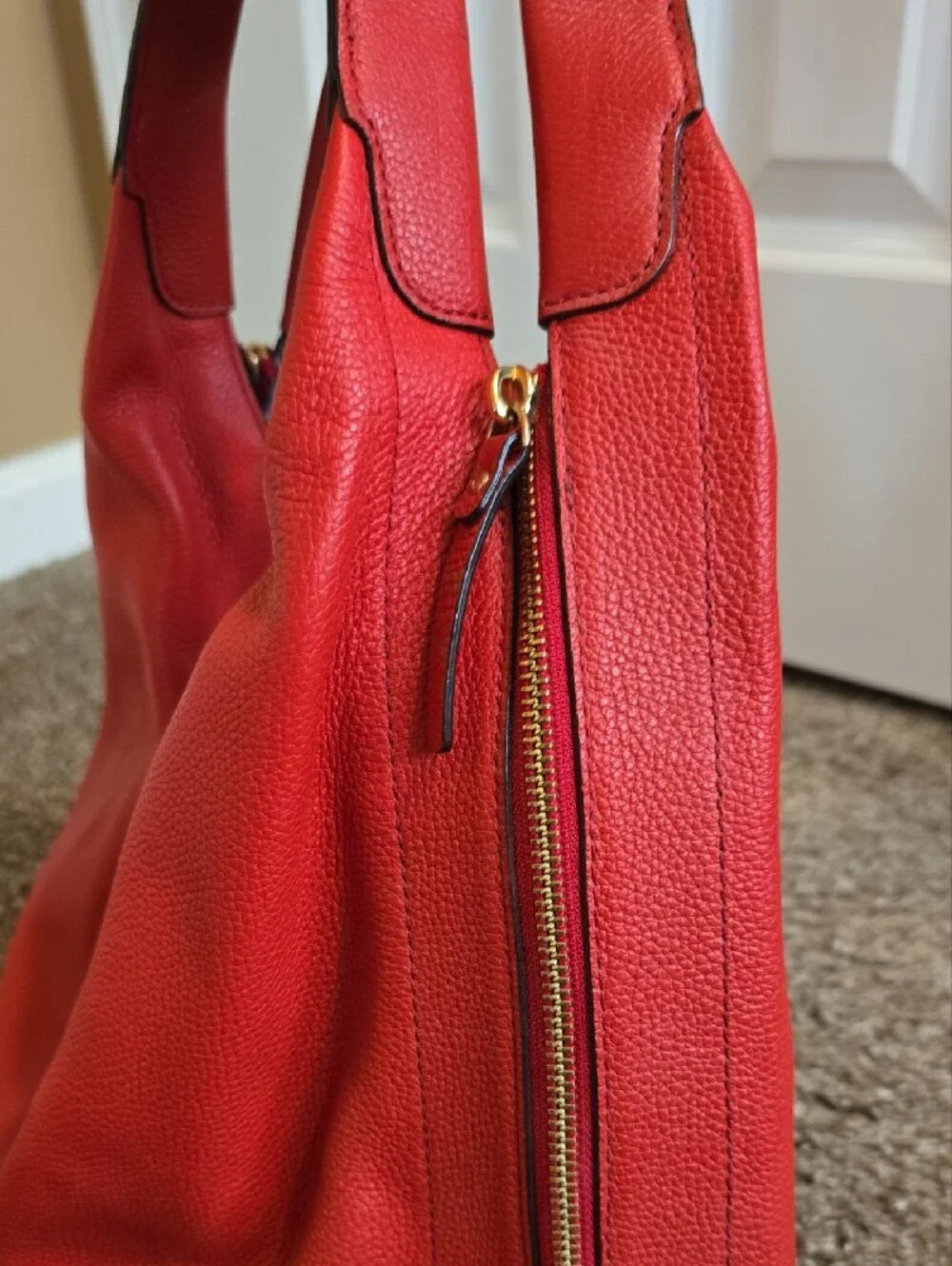 kate spade red pebbled leather hobo with gold hardware